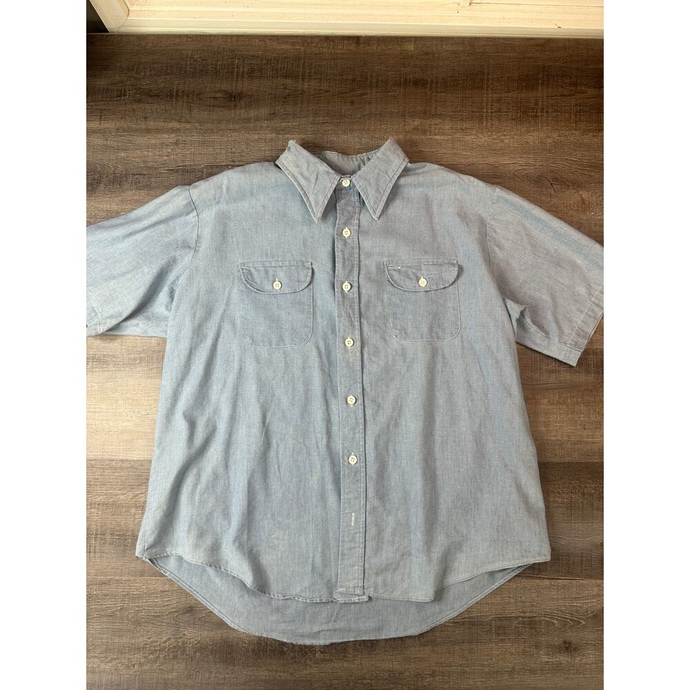 Vintage Kingsport Light Blue Button Up XL Made Hong Kong Cotton/Poly Sears Retro